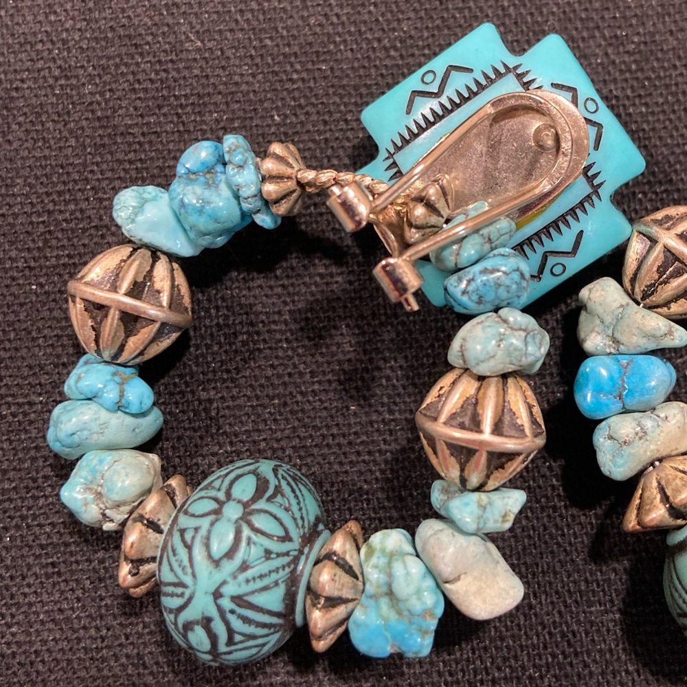 Turquoise Western Aztec print earrings with clip